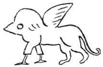FIG. I.—EARLY REPRESENTATION OF A “DRAGON” COMPOUNDED OF THE FOREPART OF AN EAGLE AND THE HINDPART OF A LION—(from an Archaic Cylinder-seal from Susa, after Jequier).