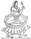 Devaki seated on a lotus flower and holding a lotus bud, symbols of the two creative forces