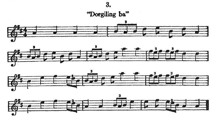  Musical notation: Dorgiling ba