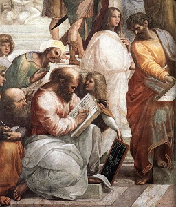 Pythagoras, detail of The School of Athens, by Raffaello Sanzio  [1509] (Public Domain Image)