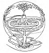 FIGURE 44. <i>Yggdrasil, the Cosmic Ash</i> (<i>From Finn Magnusen's</i> ''<i>Eddalæren</i>.'')<br> (From <i>The Sacred Tree, or The Tree in Religion and Myth</i>; Mrs. J. H. Philpot, 1897.)