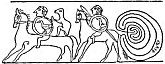 FIG. 135.—Etruscan Vase. Details, showing Labyrinth and ''retroscript'' label—''TRUIA.'' (Deecke.)