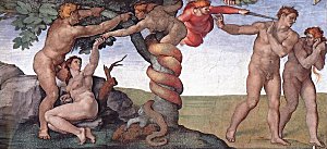 Adam and Eve: Sistene Chapel detail; Michelangelo [1508-12] (public domain image)