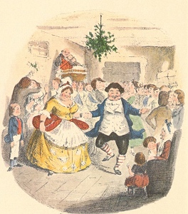 Mr. Fezzwig's Christmas, frontispiece from 1843 Dickens' A Christmas Carol (Public domain)