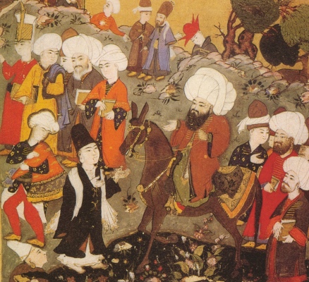 Rumi meeting Shams-i Tabrizi for the First Time [Persian Manuscript] (Public Domain Image)