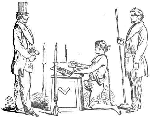 FIG. 8. CANDIDATE TAKING THE OATH OF AN ENTERED APPRENTICE.
