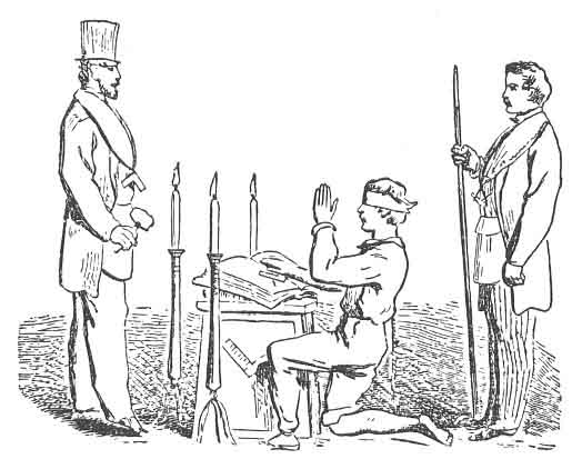 FIG. 10. CANDIDATE TAKING THE OATH OF A FELLOW CRAFT.