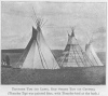 THUNDER TIPI (ON LEFT), RED STRIPE TIPI (IN CENTRE).<br> (Thunder Tipi was painted blue, with Thunder-bird at the back.)