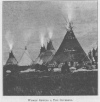 WOMEN SEWING A TIPI COVERING.