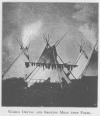 WOMEN DRYING AND SMOKING MEAT UPON POLES.