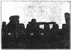 FIG. 9.—View of Stonehenge from the west. A stone which fell in 1909; <i>BB</i>, stones which fell in 1797. (Reproduced from an article on the fallen stones by Mr. Lewis in <i>Man</i>.)