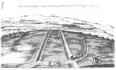 Plate 24. The back Prospect of the beginning of the Avenue to Stonehenge, 6 Aug. 1723.<br> A. the beginning of the avenue. B. the old Kings barrows. C. the 7 Kings barrows. D. Vespasians camp.